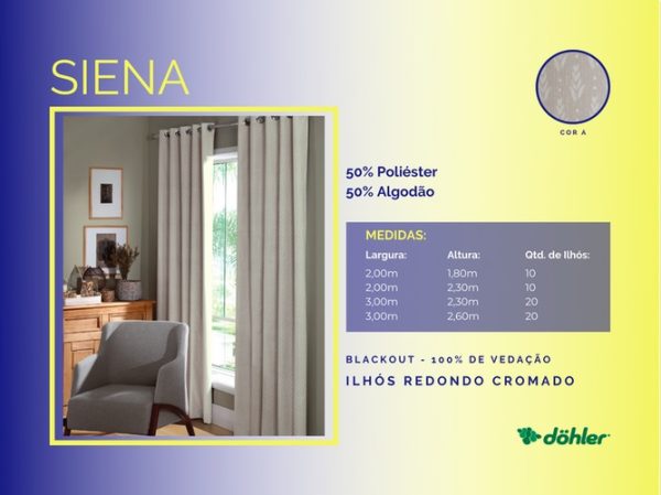 GA Decorações Rio de Janeiro Cortina Siena Ilhós Redondo Cromado